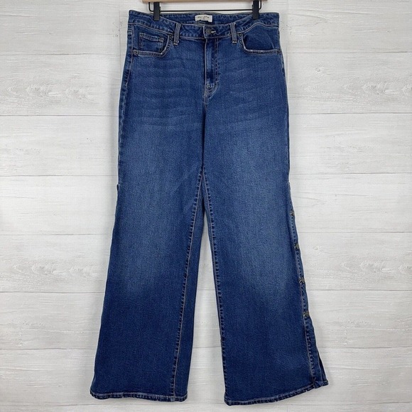Nili Lotan X Target Women Sz 14 High Rise Wide Leg Jeans Blue Side Button Baggy - Picture 1 of 14